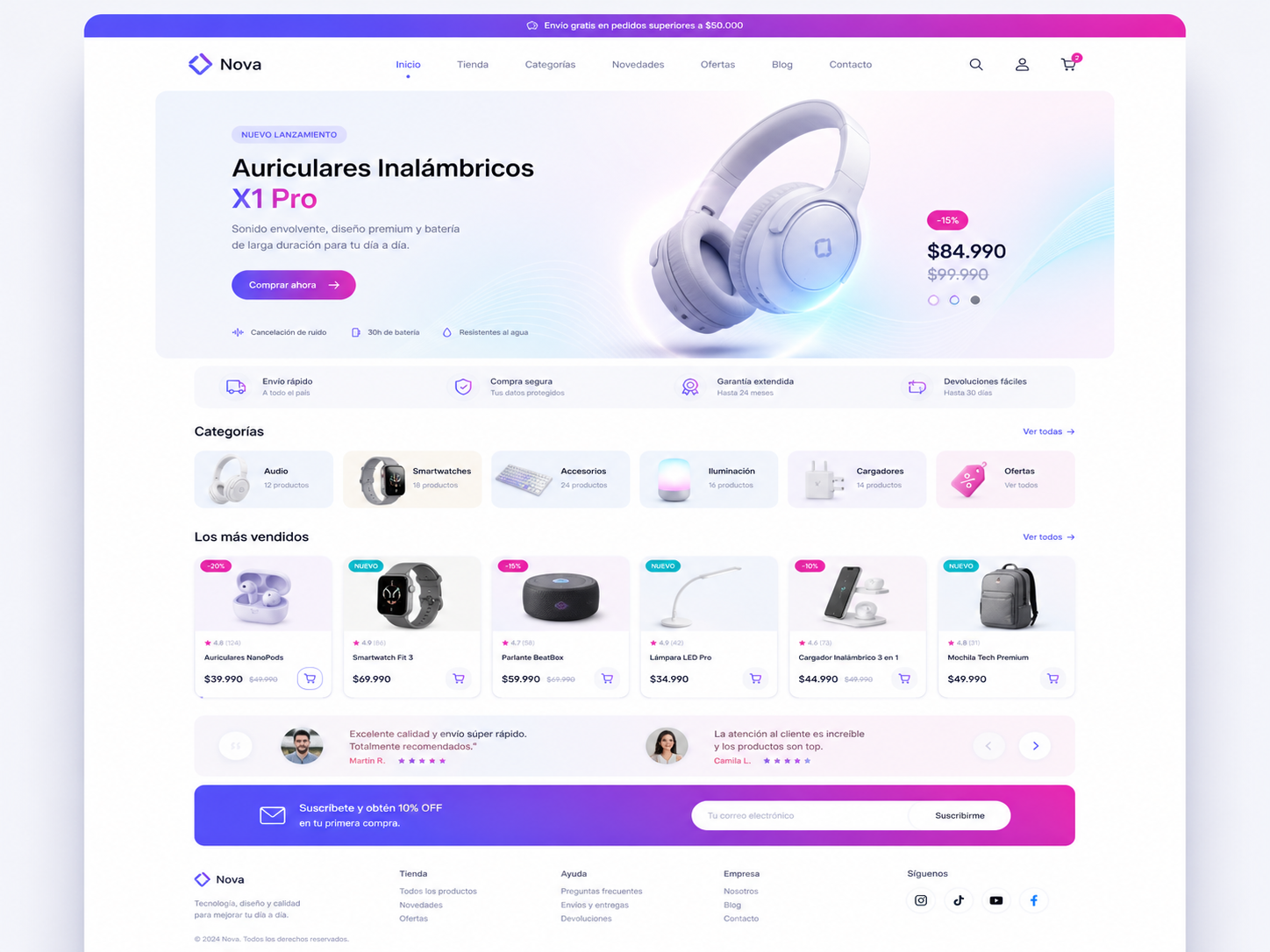 Mockup de tienda online moderna creada por Kuvexa Digital